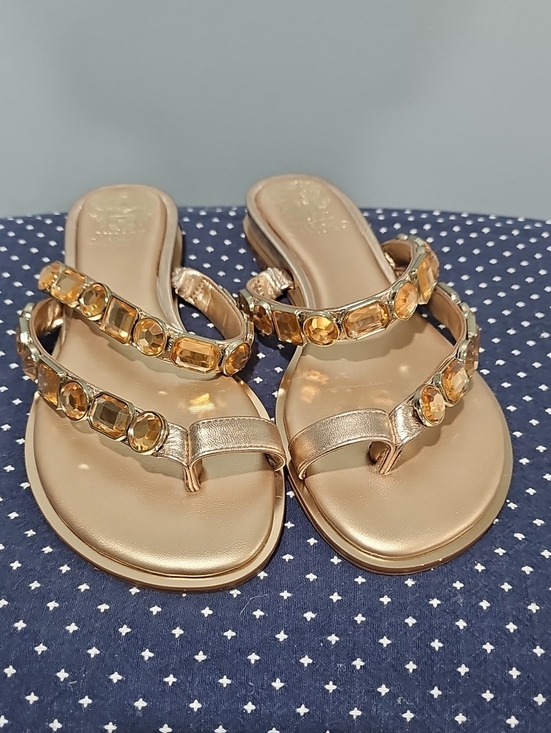 Vince Camuto Shoes - Vince Camuto Metallic Gold Jeweled Double-Strap Slide Sandals